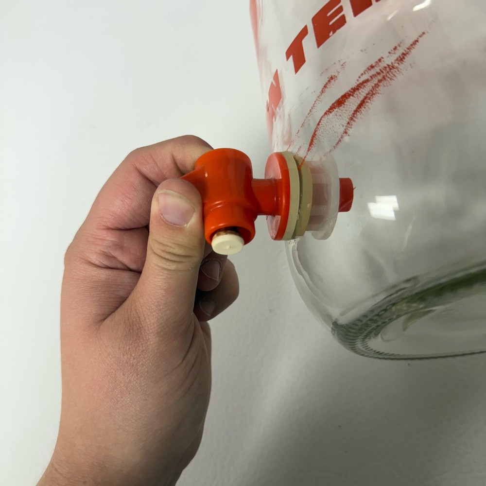 Vintage Sun Tea Glass Jar Pitcher Spout Red Orange Cactus Southwest Retro Gallon - Picture 3 of 7